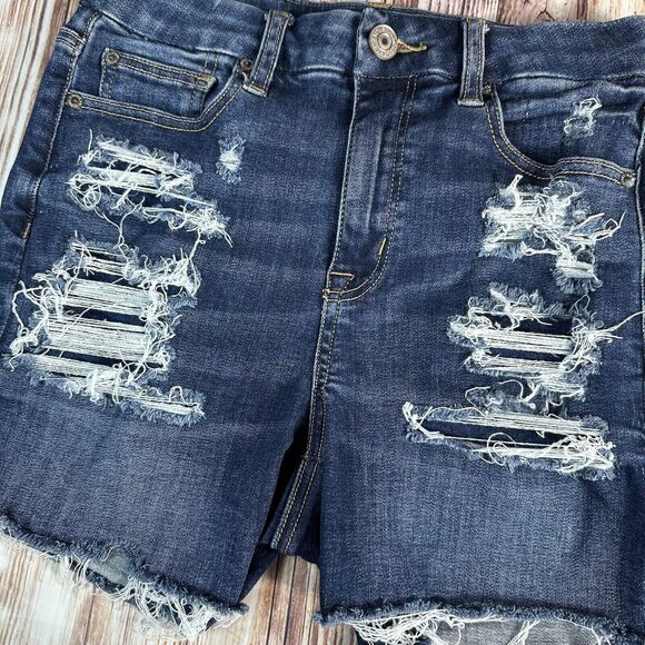 American Eagle CURVY HI RISE SHORTIE Size 4 Blue Denim Cut Off Jean Shorts 26x4 - Picture 9 of 9